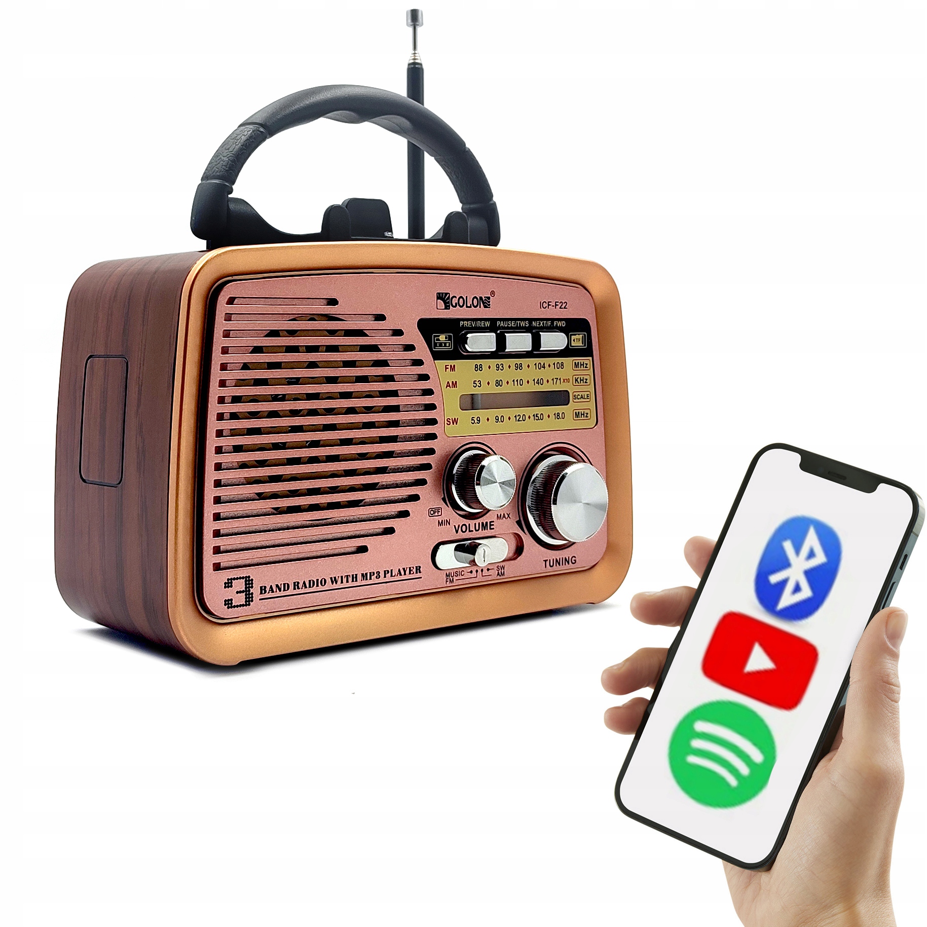 AM, FM, SW sieťové rádio Golon PORTABLE Rádio RX-BT031 FM AM